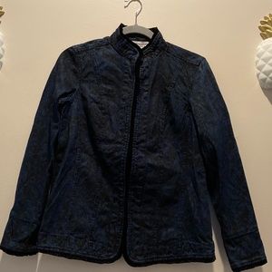LIZ CLAIBORNE PRINT DENIM JACKET BLACK VELVET TRIM